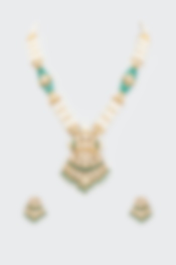 Gold Finish Kundan Polki Long Necklace Set by BeautiArt at Pernia's Pop Up Shop