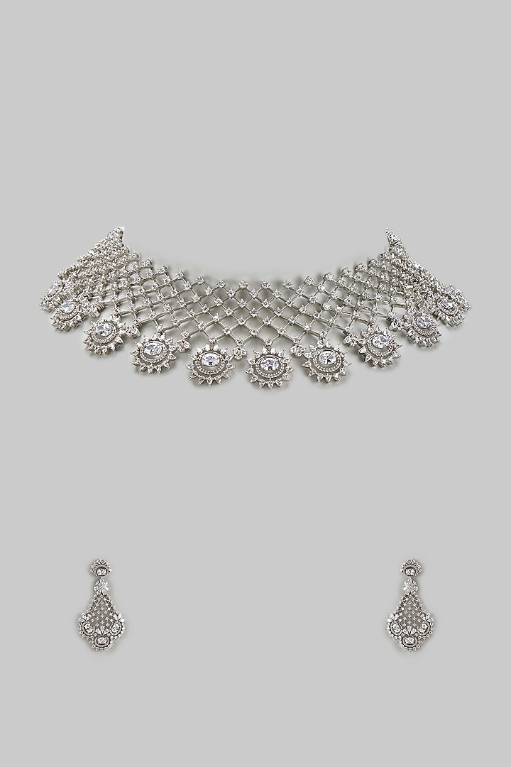 White Finish Zircon & Stone Necklace Set by BeautiArt at Pernia's Pop Up Shop