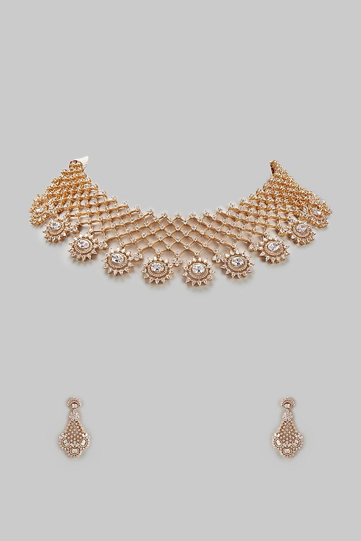 Gold Finish Zircon & Stone Necklace Set by BeautiArt at Pernia's Pop Up Shop