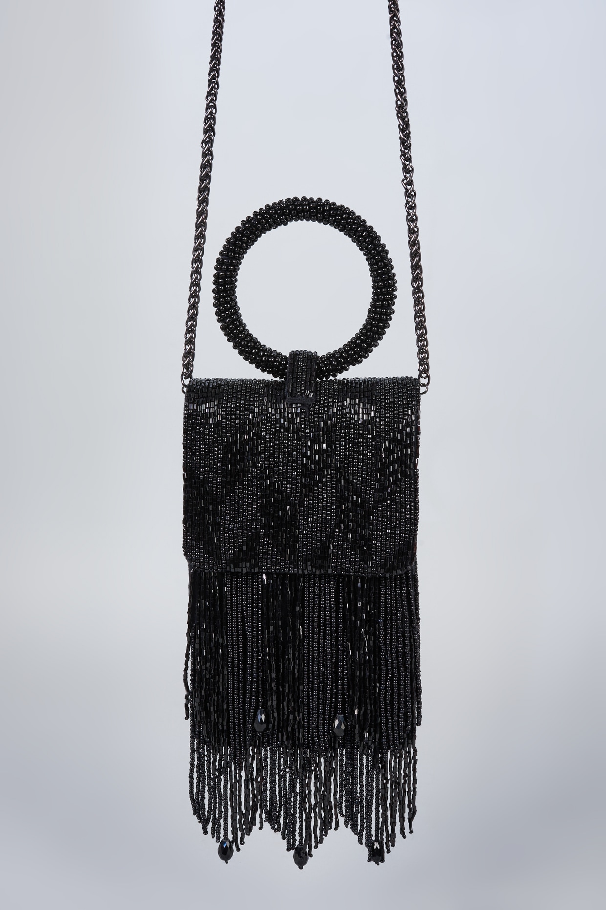 Black Vegan Leather Embellished Clutch Design by BEAU MONDE at