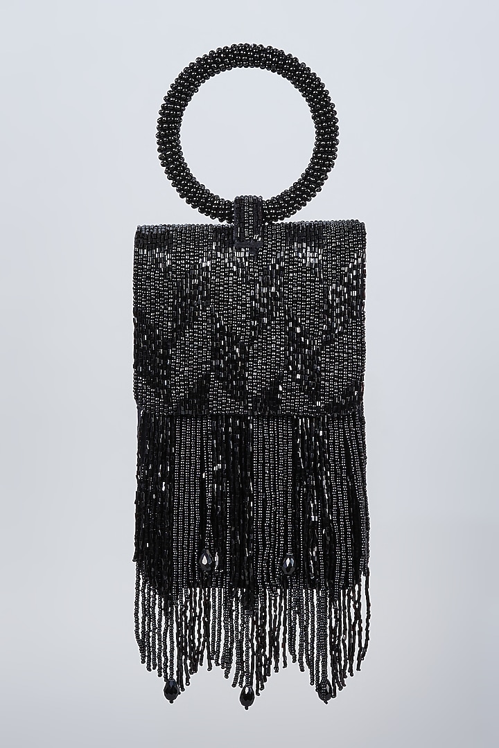 Black Vegan Leather Embellished Clutch by BEAU MONDE at Pernia's Pop Up Shop