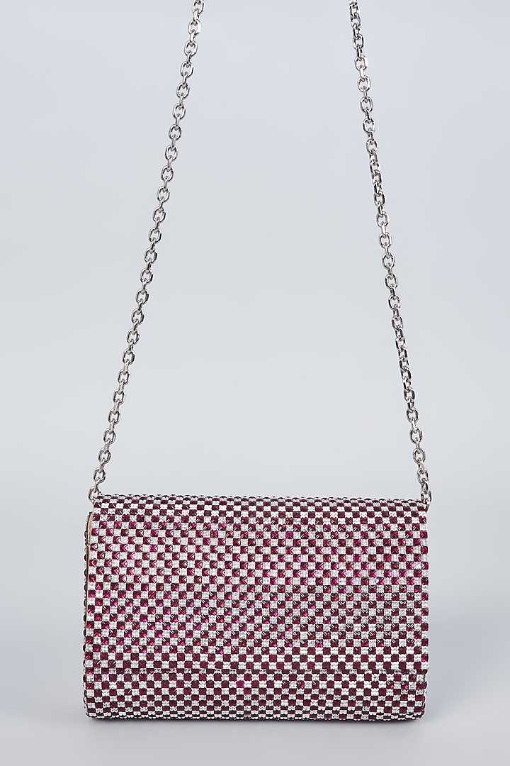 Fuchsia Pink Vegan Leather Embellished Clutch by BEAU MONDE at Pernia's Pop Up Shop