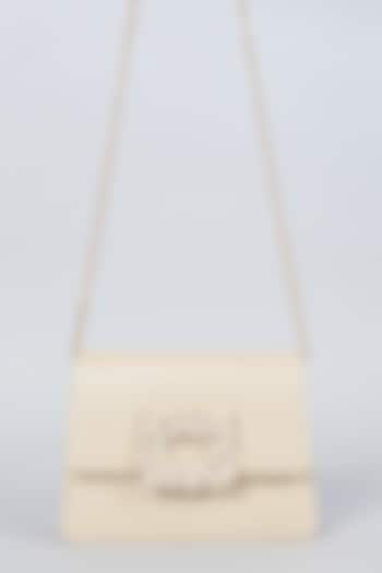 Ivory Vegan Leather Embellished Clutch by BEAU MONDE at Pernia's Pop Up Shop