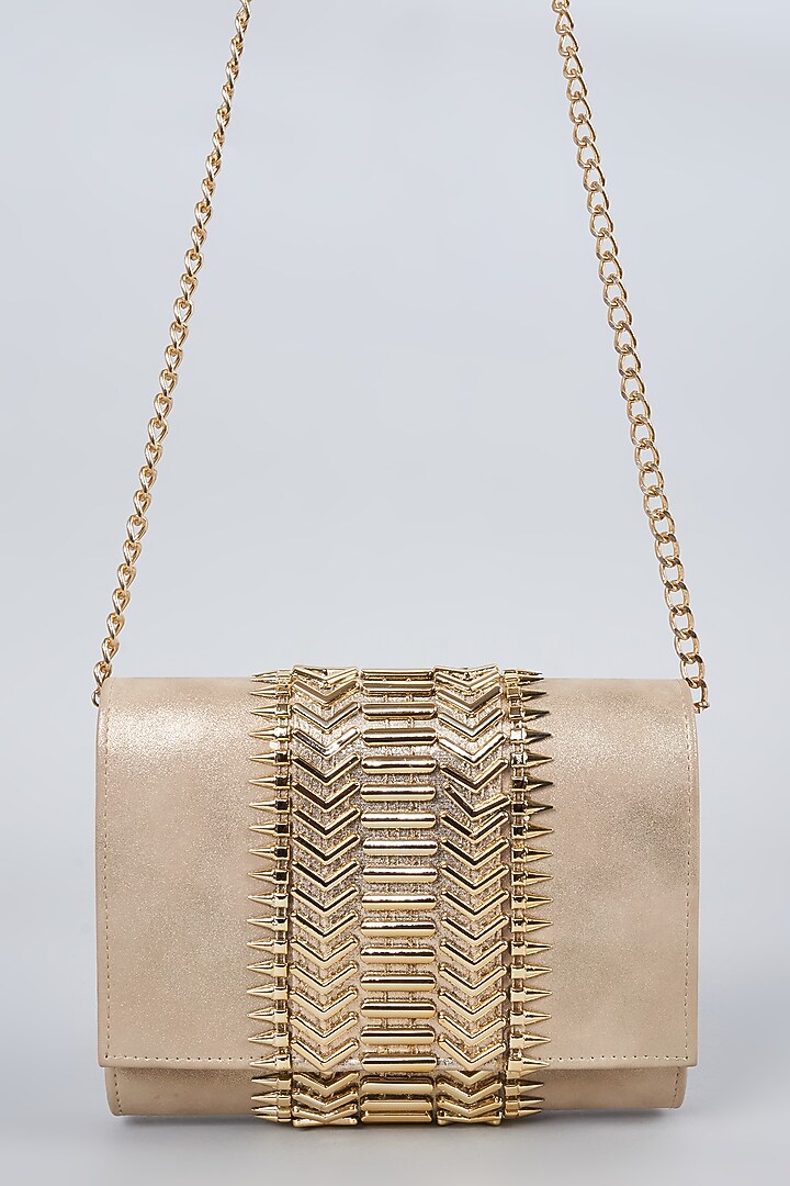 Bronze Gold Vegan Leather Embellished Clutch by BEAU MONDE at Pernia's Pop Up Shop