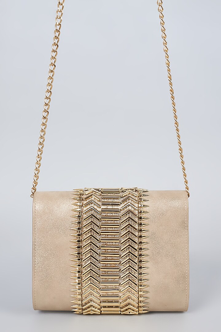 Bronze Gold Vegan Leather Embellished Clutch by BEAU MONDE at Pernia's Pop Up Shop