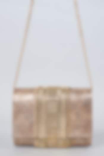 Rose Gold Vegan Leather Embellished Clutch by BEAU MONDE