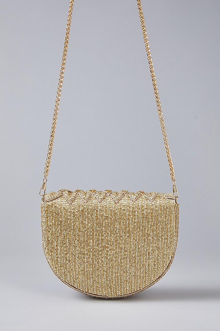 Gold Vegan Leather Crystal Hand Embellished Rose Clutch by BEAU MONDE at Pernia's Pop Up Shop