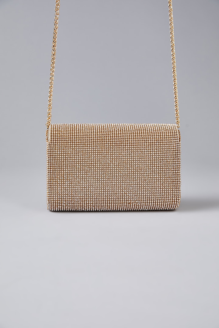 Gold Vegan Leather Glittery Clutch by BEAU MONDE at Pernia's Pop Up Shop