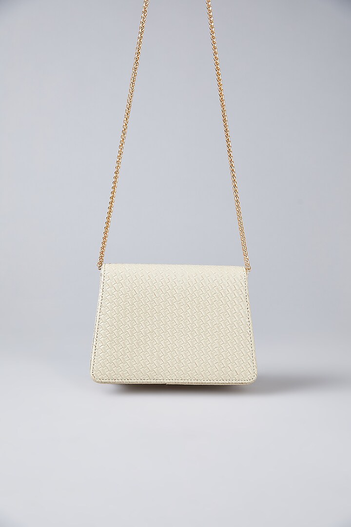 Ivory Faux Leather Pearl Hand Embroidered Clutch by BEAU MONDE at Pernia's Pop Up Shop