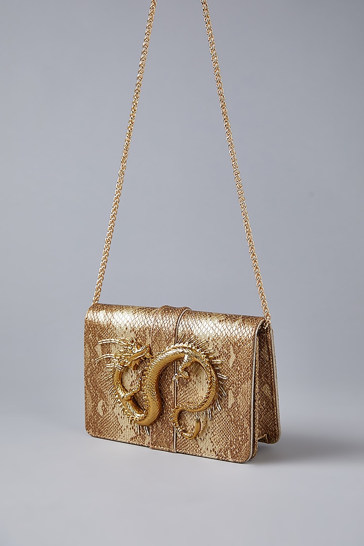 Gold Vegan Leather Drogo Clutch by BEAU MONDE