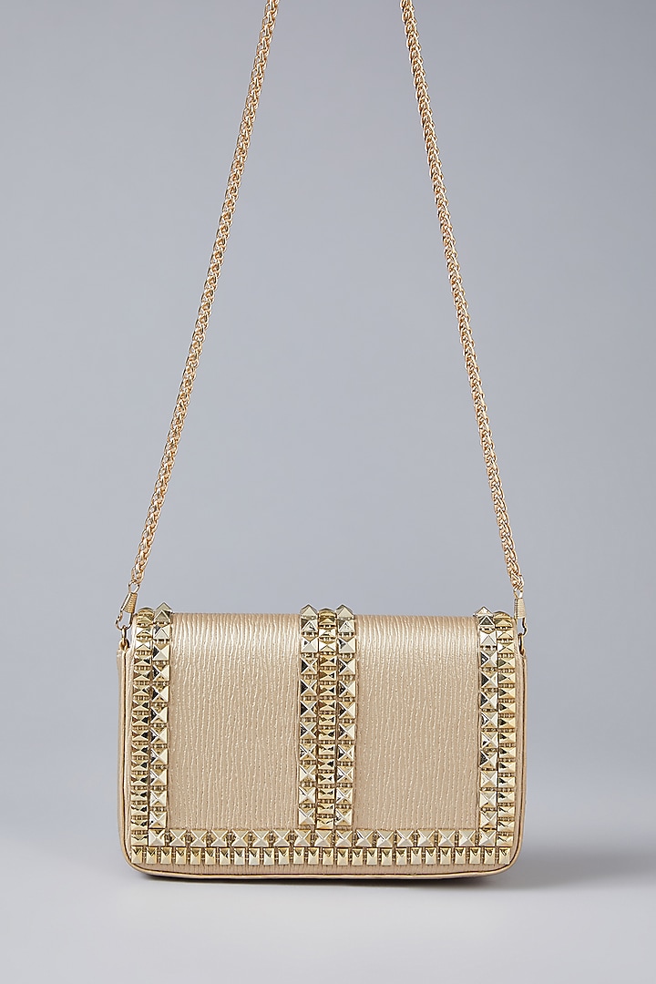 Gold Vegan Leather Stud Embellished Clutch by BEAU MONDE at Pernia's Pop Up Shop