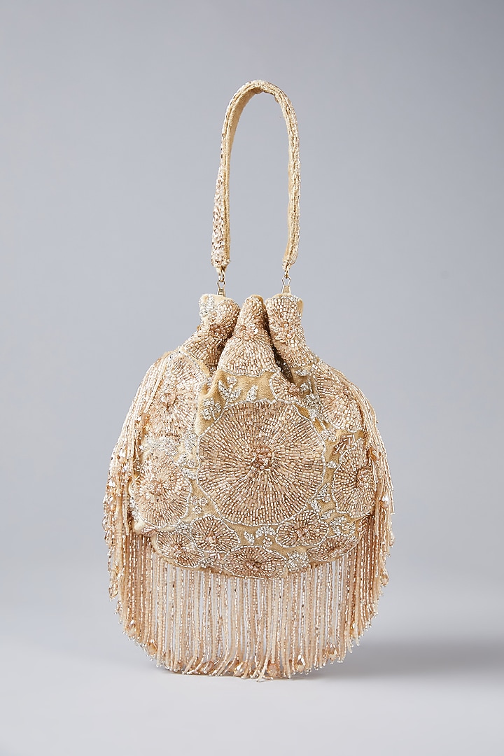 Silver-Gold Faux Leather Crystal Embellished Clutch by BEAU MONDE at Pernia's Pop Up Shop