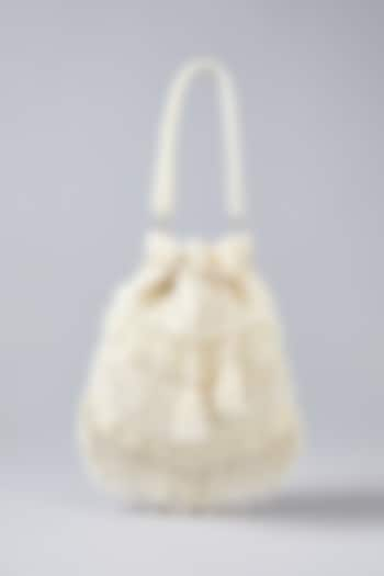 White Velvet Embellished Potli by BEAU MONDE