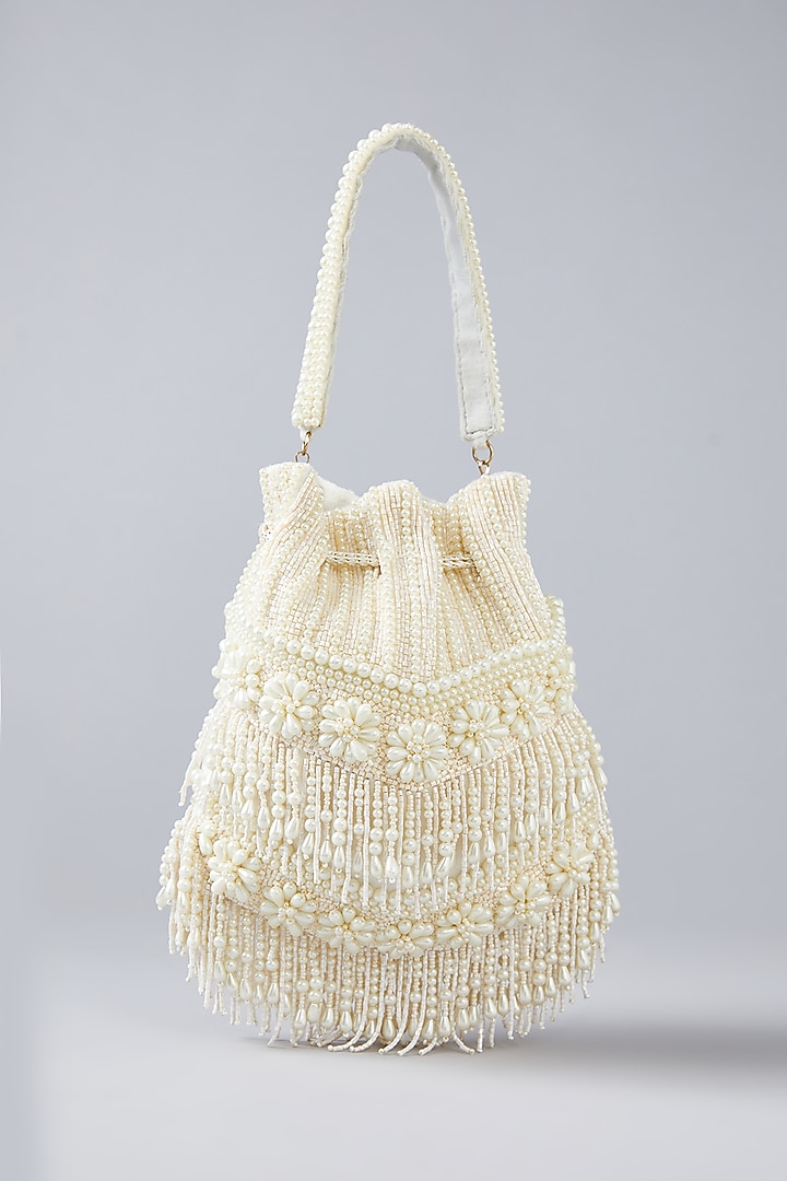 White Velvet Embellished Potli by BEAU MONDE at Pernia's Pop Up Shop