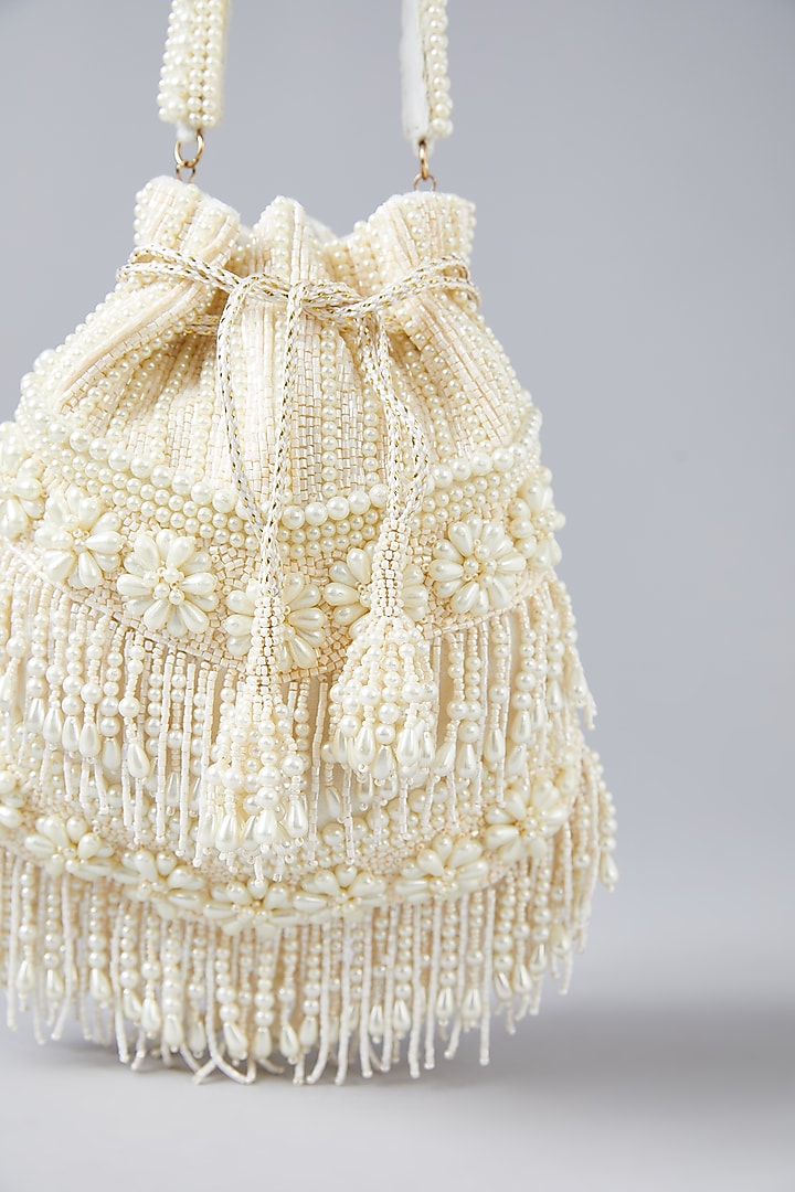 White Velvet Embellished Potli by BEAU MONDE at Pernia's Pop Up Shop