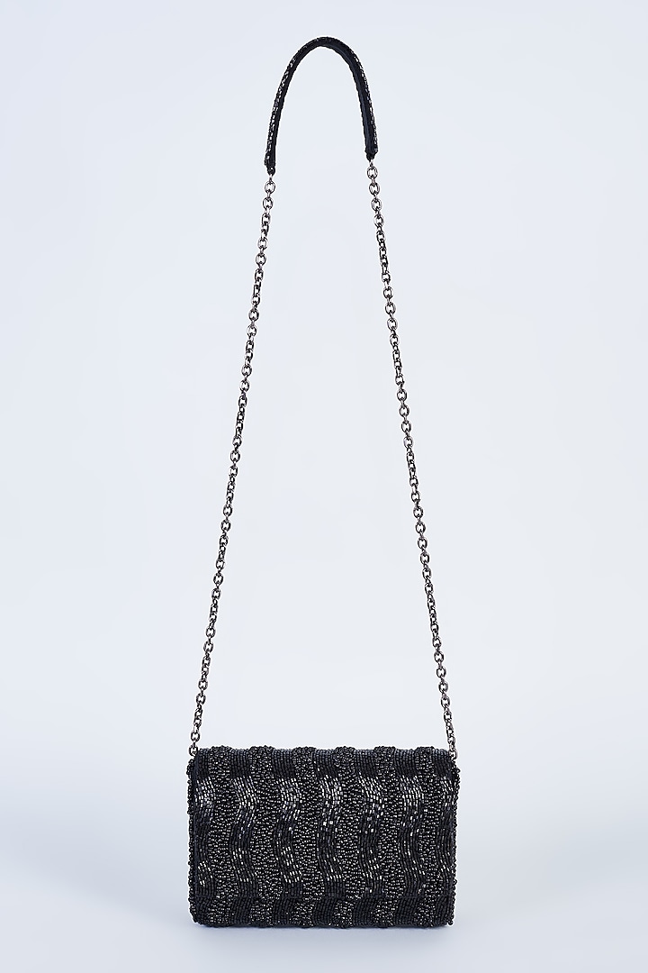 Black Hand Embroidered Clutch by BEAU MONDE