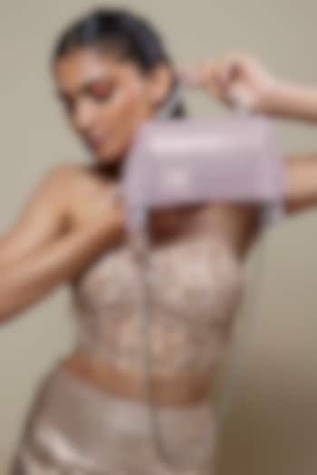 Pink Silver Mesh Crystal Embellished Sling Bag by BEAU MONDE at Pernia's Pop Up Shop