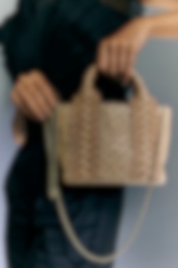 Golden Faux Leather Metal Stud Lace Clutch by BEAU MONDE at Pernia's Pop Up Shop