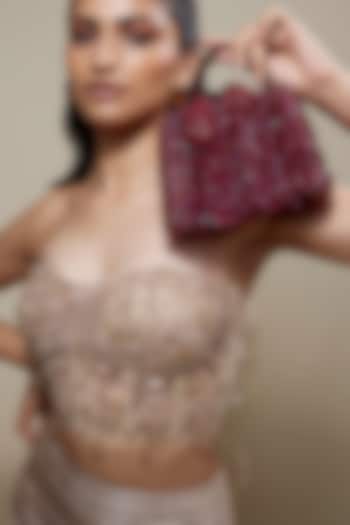 Red Velvet Crystal Embellished Bucket-Shaped Clutch by BEAU MONDE at Pernia's Pop Up Shop