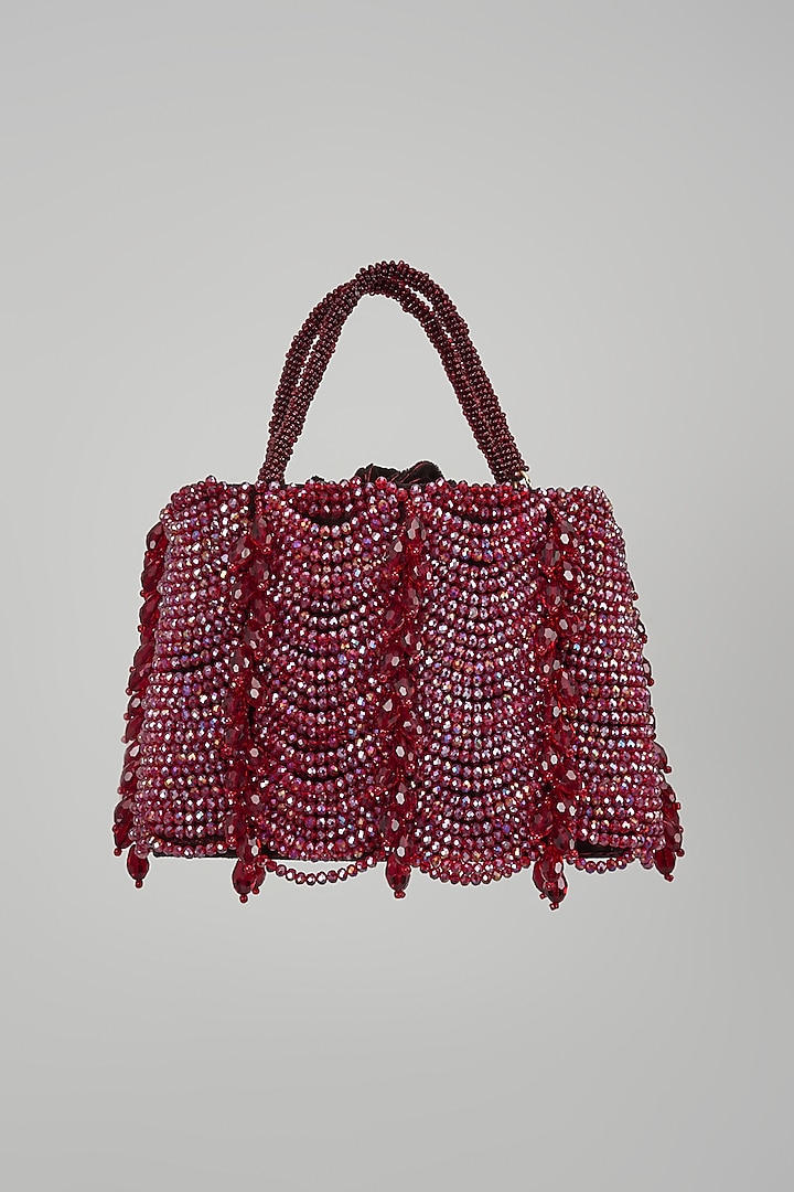 Red Velvet Crystal Embellished Bucket-Shaped Clutch by BEAU MONDE at Pernia's Pop Up Shop