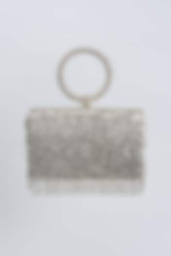 Silver Vegan Leather Beadwork Clutch by BEAU MONDE at Pernia's Pop Up Shop