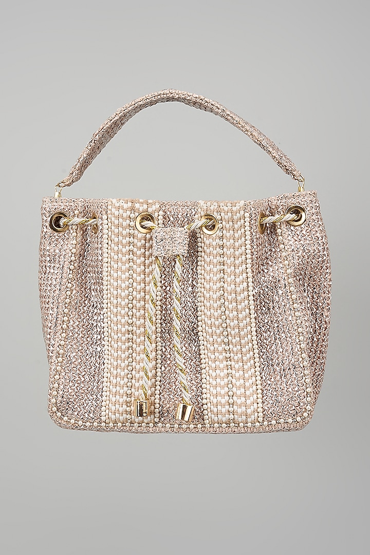 Pink Faux Leather Rectangular-Shaped Bucket Bag by BEAU MONDE at Pernia's Pop Up Shop