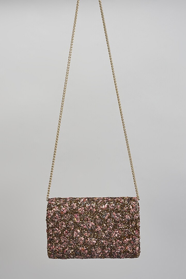 Bronze Vegan Leather Beadwork Clutch by BEAU MONDE at Pernia's Pop Up Shop