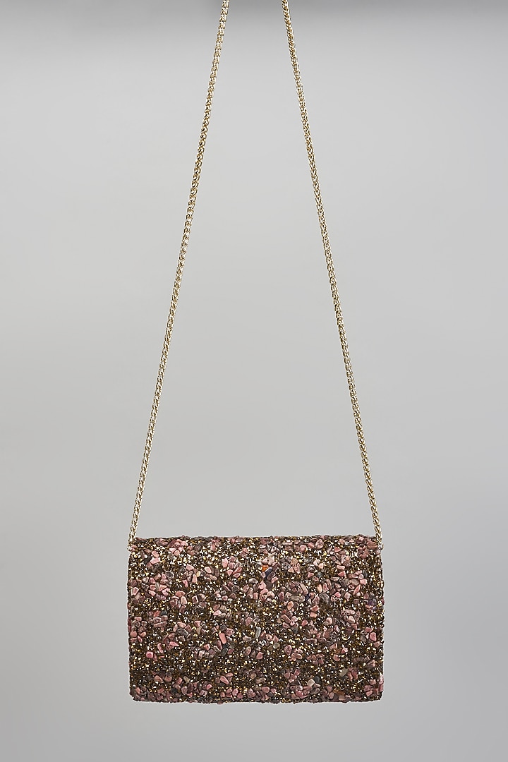 Bronze Vegan Leather Beadwork Clutch by BEAU MONDE at Pernia's Pop Up Shop
