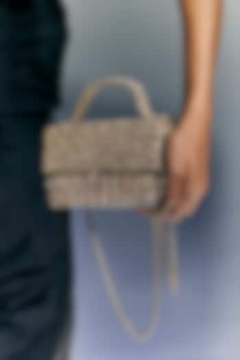 Rose Gold Faux Leather Pearl Embellished Clutch by BEAU MONDE at Pernia's Pop Up Shop