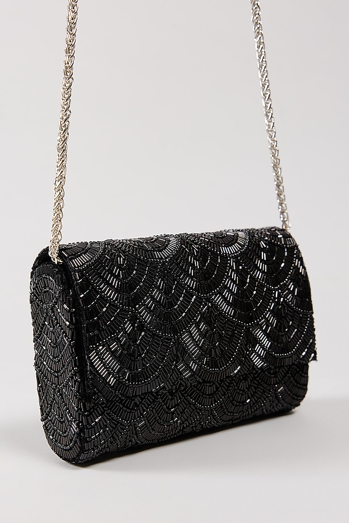 Black Velvet Crystal & Beads Embellished Handcrafted Clutch by BEAU MONDE at Pernia's Pop Up Shop