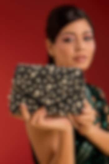 Black Velvet Crystal & Beads Embellished Handcrafted Clutch by BEAU MONDE at Pernia's Pop Up Shop