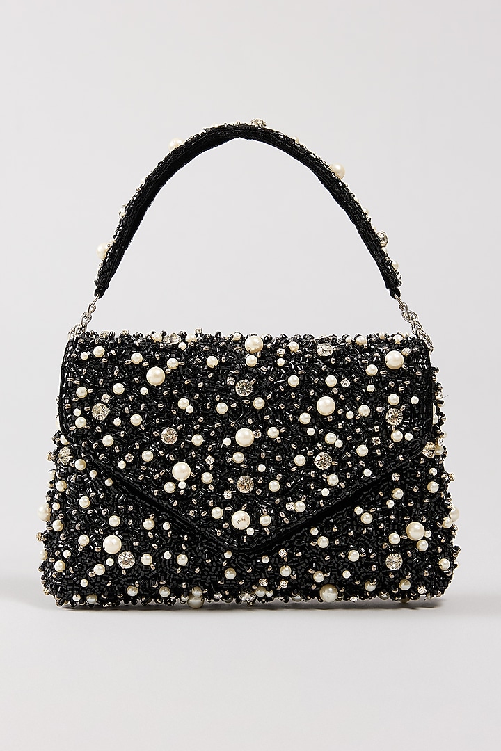 Black Velvet Crystal & Beads Embellished Handcrafted Clutch by BEAU MONDE at Pernia's Pop Up Shop