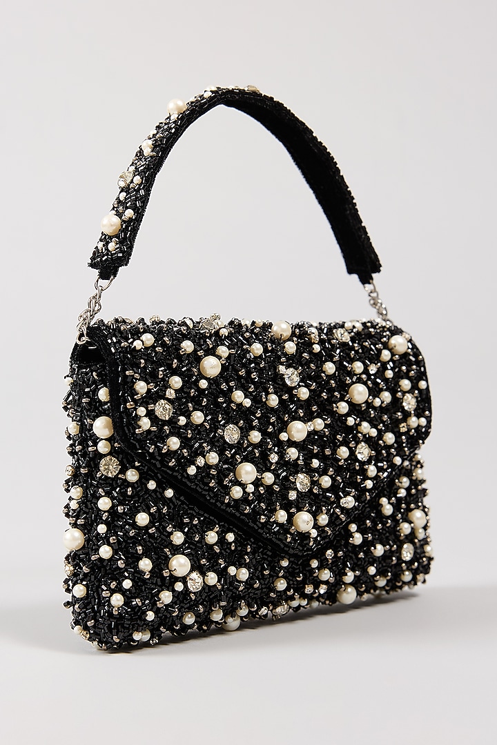 Black Velvet Crystal & Beads Embellished Handcrafted Clutch by BEAU MONDE at Pernia's Pop Up Shop