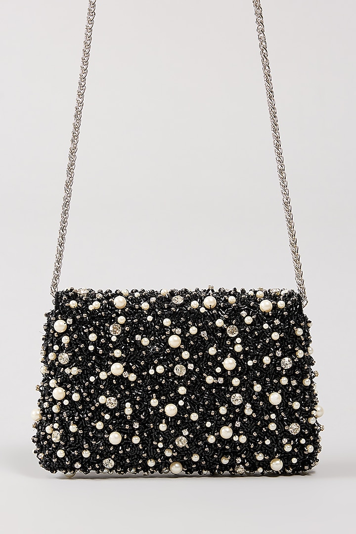 Black Velvet Crystal & Beads Embellished Handcrafted Clutch by BEAU MONDE at Pernia's Pop Up Shop