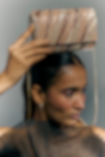 Golden Faux Leather Crystal Embellished Clutch by BEAU MONDE at Pernia's Pop Up Shop