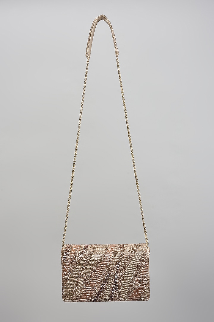 Golden Faux Leather Crystal Embellished Clutch by BEAU MONDE at Pernia's Pop Up Shop