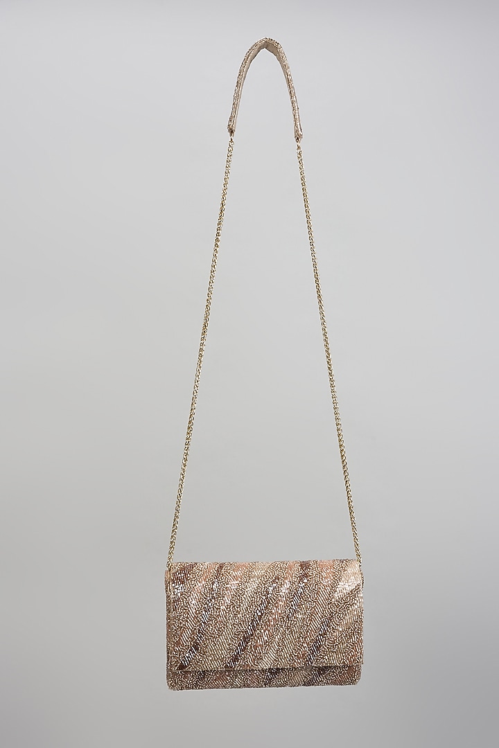 Golden Faux Leather Crystal Embellished Clutch by BEAU MONDE at Pernia's Pop Up Shop