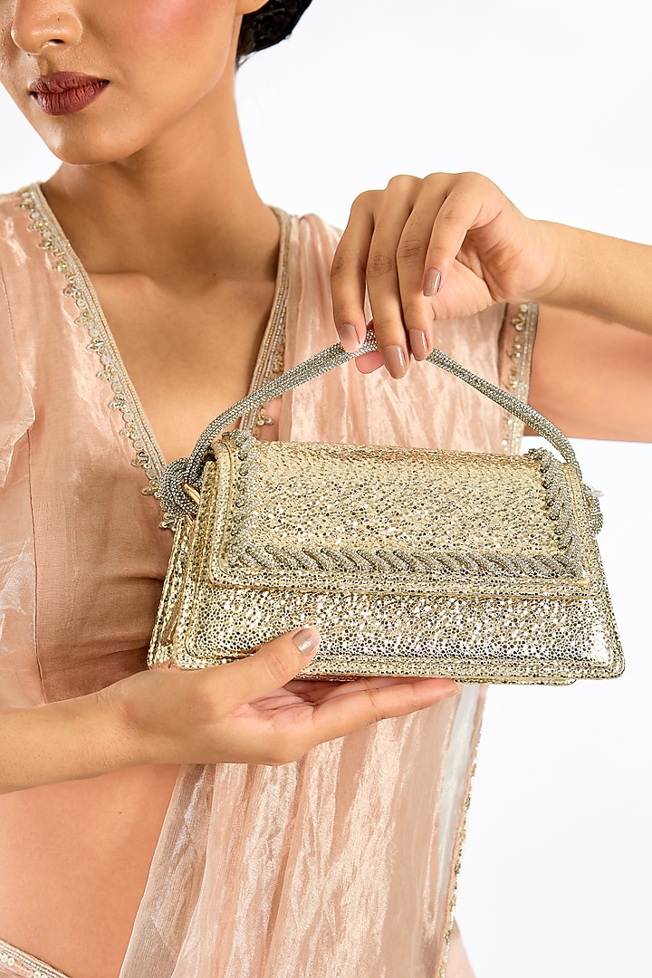 Golden Shimmer Faux Leather Bag by BEAU MONDE at Pernia's Pop Up Shop