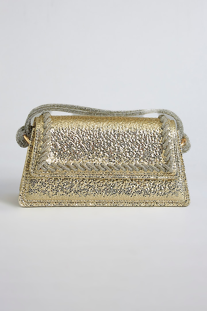 Golden Shimmer Faux Leather Bag by BEAU MONDE at Pernia's Pop Up Shop