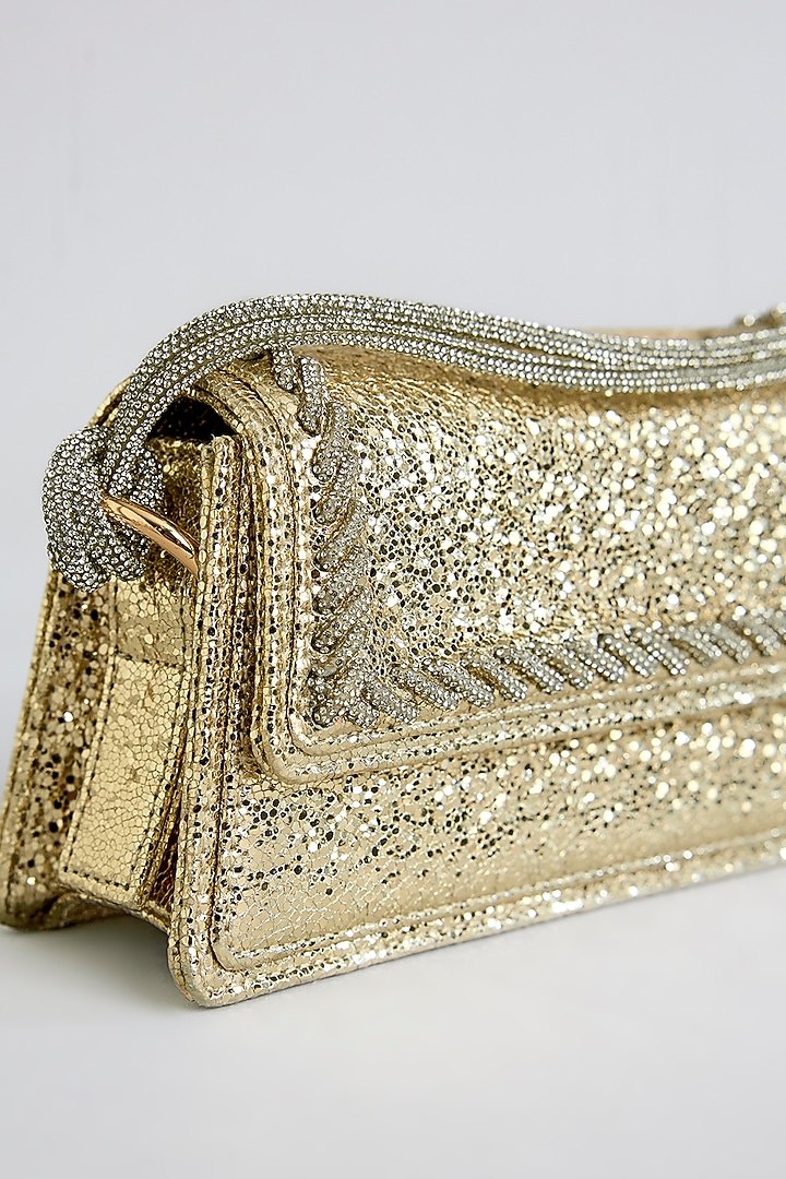 Golden Shimmer Faux Leather Bag by BEAU MONDE at Pernia's Pop Up Shop