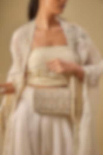 Green Vegan Leather Crystal Work Handcrafted Clutch by BEAU MONDE at Pernia's Pop Up Shop