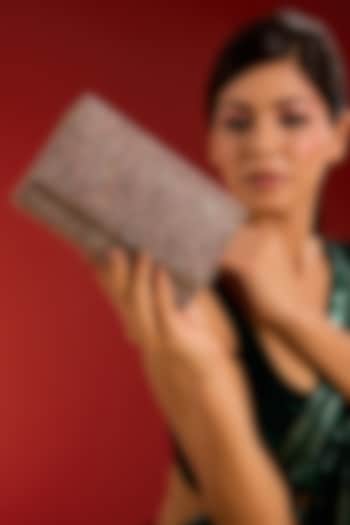 Pink Vegan Leather Crystal & Beads Work Handcrafted Clutch by BEAU MONDE at Pernia's Pop Up Shop