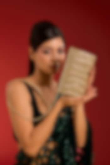 Gold Vegan Leather Crystal & Beads Work Handcrafted Clutch by BEAU MONDE at Pernia's Pop Up Shop