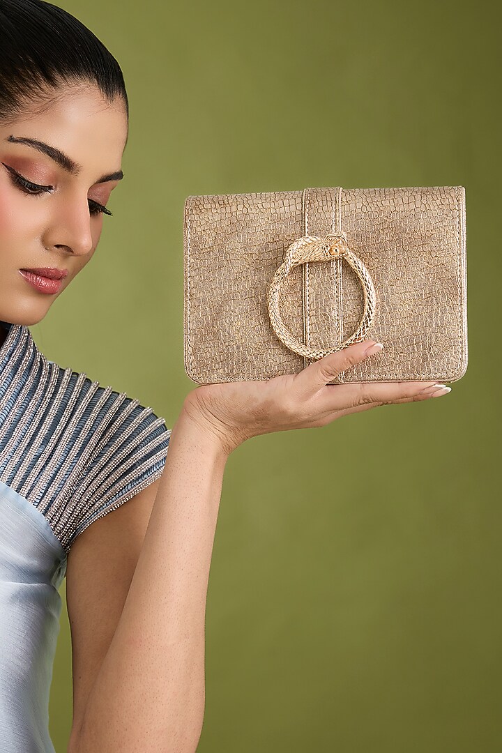 Rose Gold Vegan Faux Leather Clutch by BEAU MONDE at Pernia's Pop Up Shop