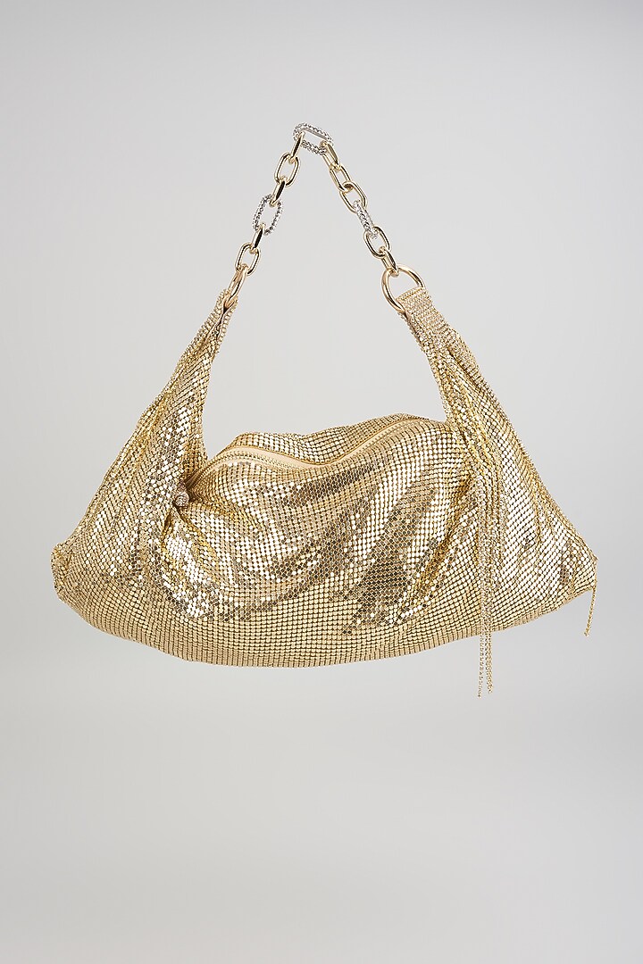 Gold Shimmer Faux Leather Bag by BEAU MONDE at Pernia's Pop Up Shop