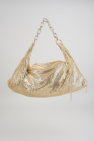 Gold Shimmer Faux Leather Bag by BEAU MONDE