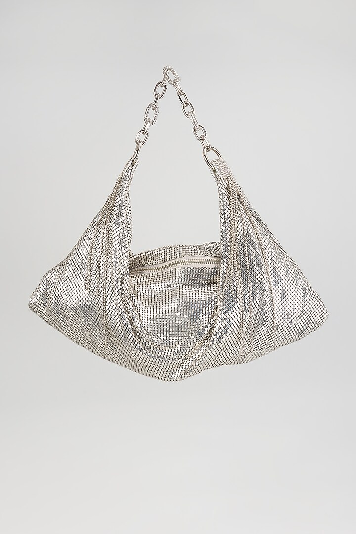 Silver Shimmer Faux Leather Bag by BEAU MONDE at Pernia's Pop Up Shop