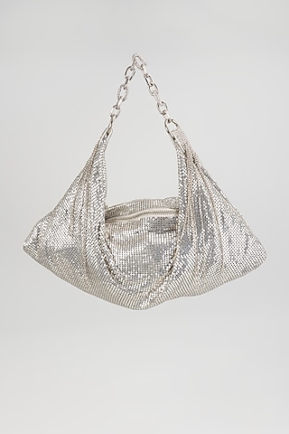 Silver Shimmer Faux Leather Bag by BEAU MONDE