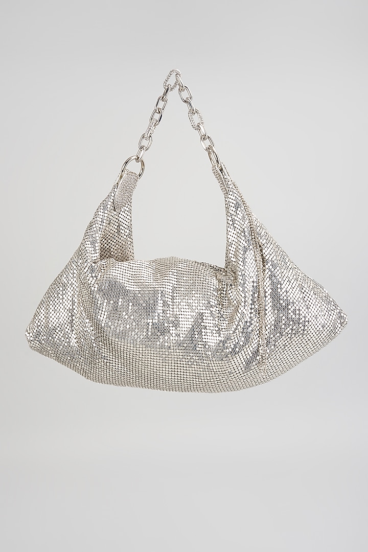 Silver Shimmer Faux Leather Bag by BEAU MONDE at Pernia's Pop Up Shop