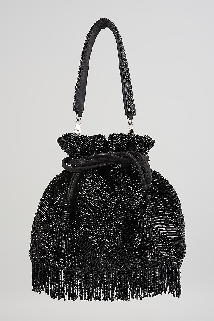 Black Suede Velvet Potli Bag by BEAU MONDE at Pernia's Pop Up Shop